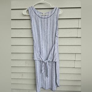 Three Dots Striped 100% Linen Dress  Blue, White Sz Mediun Sleeveless